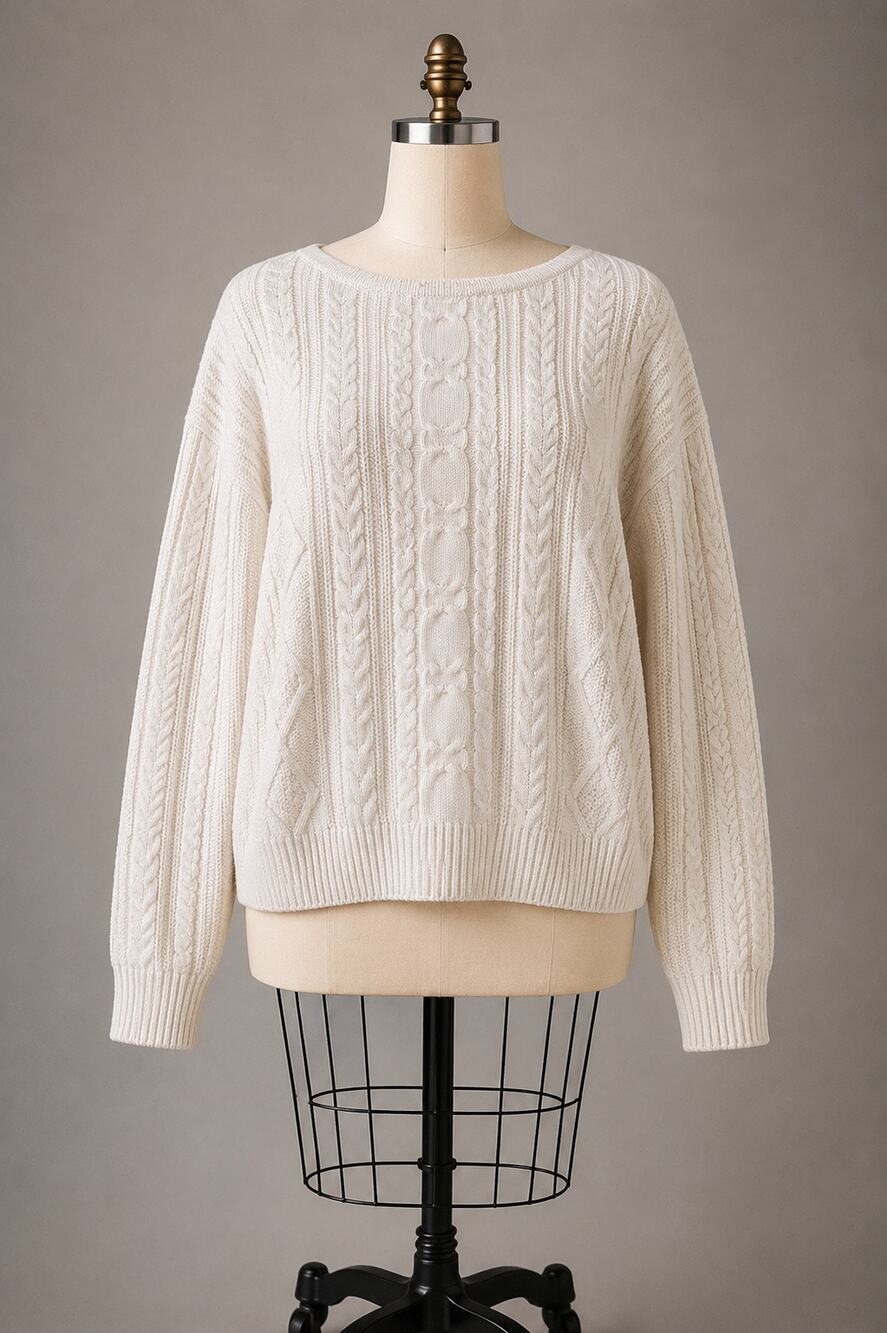 Vintage Burton Cream Cable Knit Cotton Ski Sweater Size Large